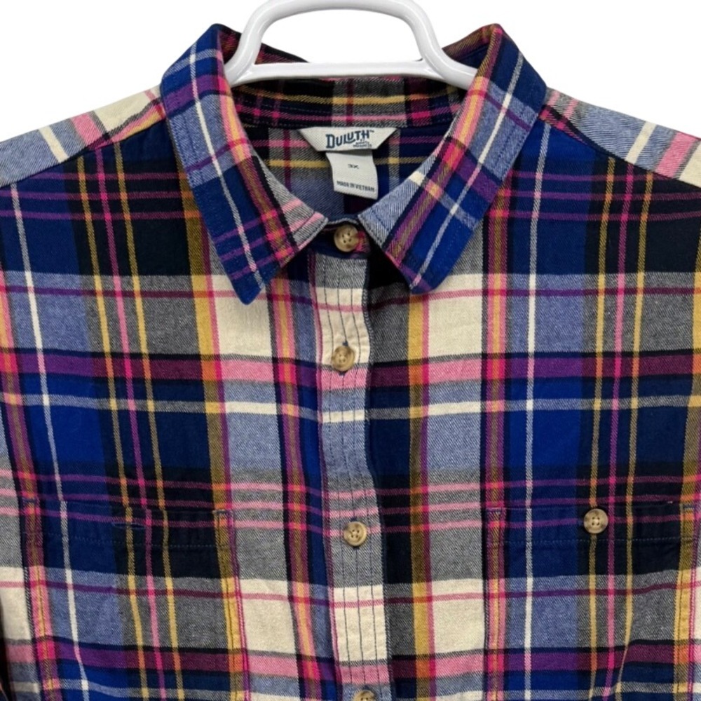 Duluth Trading Co Mens 3X Flannel Shirt Plaid Blue Pink Cotton 3237-117